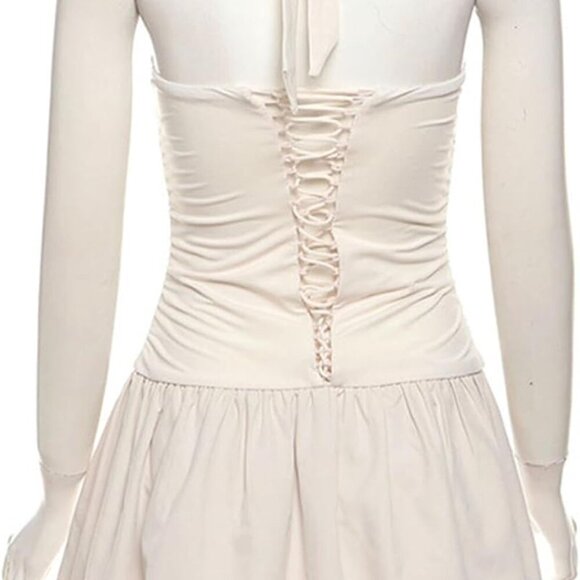 Women's Bubble Dress Sleeveless Mini Party Y2K Lace Up Open Back - Picture 5 of 5